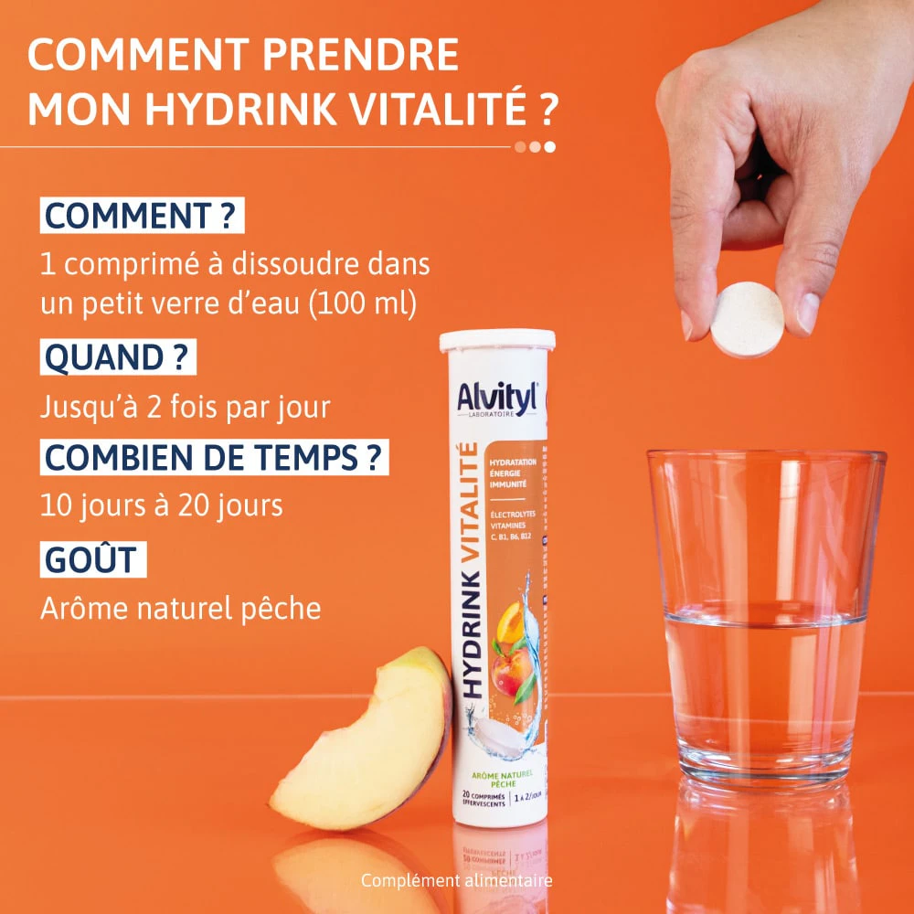 Alvityl® Hydrink Vitalité：泡腾片溶解与使用说明图