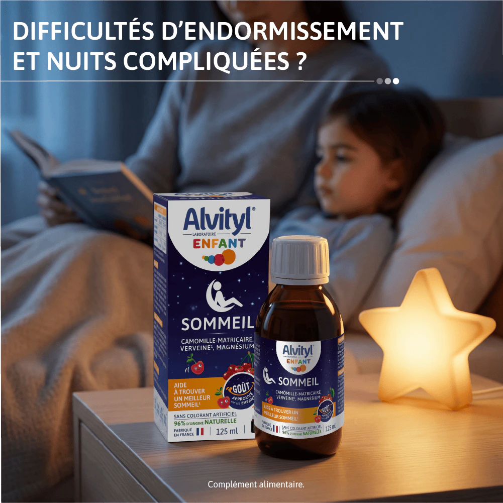 Alvityl Enfant® Sommeil：产品包装与儿童卧室场景